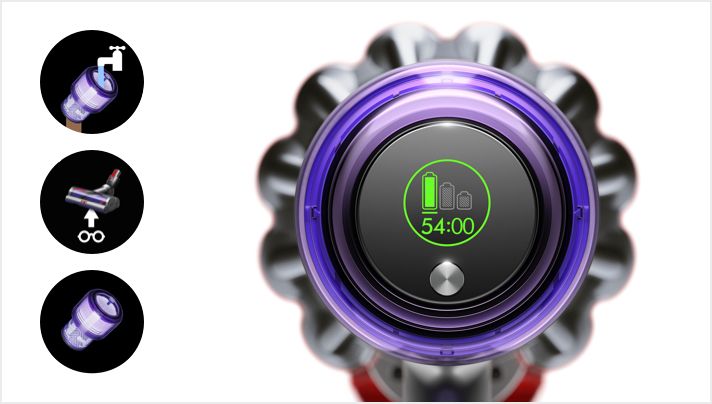 Dyson Outsize vacuum LCD screen showing countdown Dyson Outsize vacuum LCD screen showing countdown